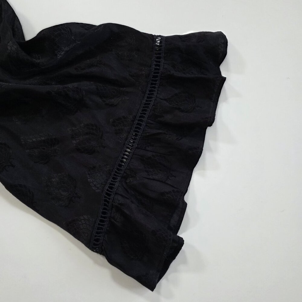 Maeve Christine Dress Women 8 Black Floral Satin Belted Eyelet Lined Whimsigoth - Picture 13 of 16